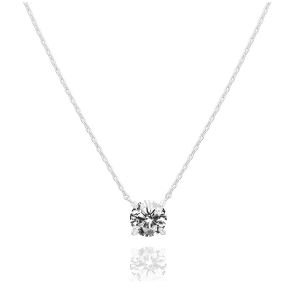 Jewelry - 14 Karat Gold Plated Crystal Solitaire 1.5 Carats CZ Dainty Necklace White Gold